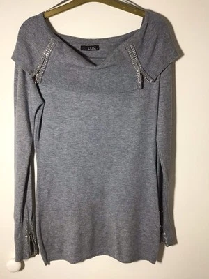 Quiz Grey Jumper With Diamanté Detail At Collar And Cuffs Size 12 - Image 1 of 4