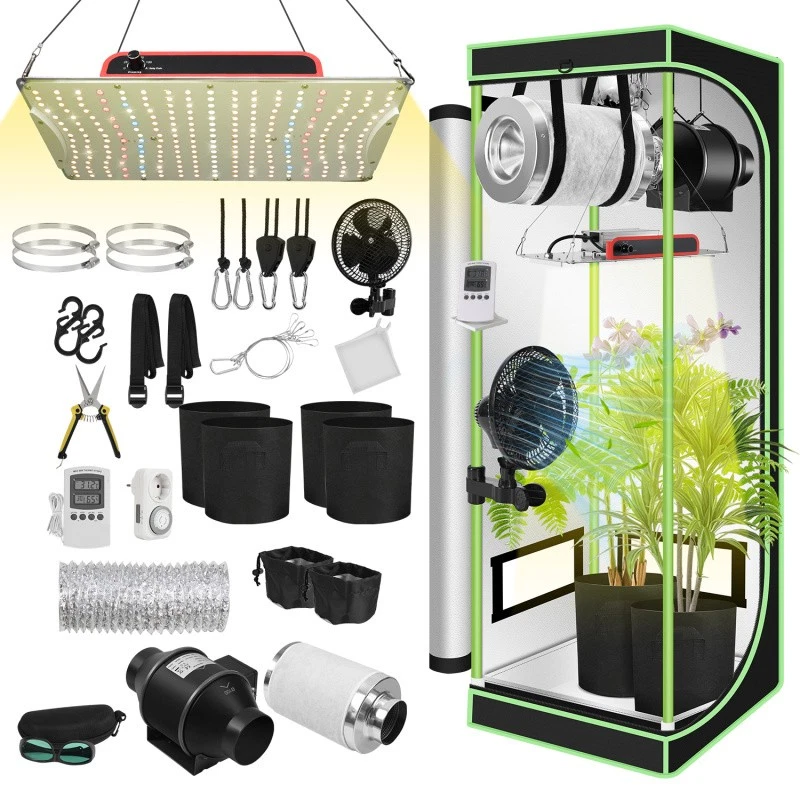 Growbox Growse Gewächshaus Indoor Komplettset Pflanzenzelt LED 100~240W Tent - Bild 1 von 4