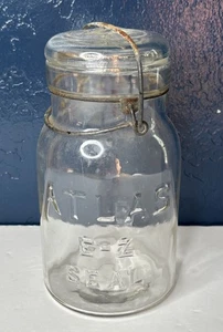 Vintage Atlas E-Z Siegel Klarglas Quart Einmachglas mit Drahtbügel Glasdeckel - Bild 1 von 6