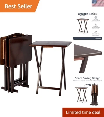 Foldable TV Tray Table Set, Espresso Finish, 4-Pack - Image 1 of 4