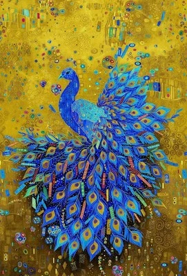 Timeless Treasures Guilded Plume Royal Peacock Cotton Fabric Quilt Panel 24 x 44 - Image 1 of 2