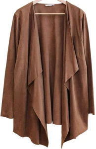 SOFT SURROUNDINGS Faux Suede Shape Draped Jacket SZ 1X 2X PLUS Saddle Brown - Picture 1 of 8