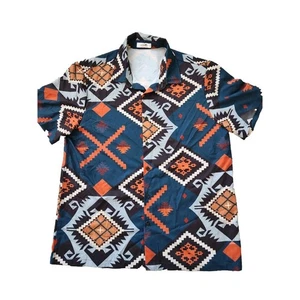 ChArmkpR Lightweight Aztech Geometric Print Button Up Short Sleeve Shirt Sz L - Picture 1 of 10