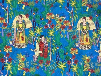 5 Yard Indian Cotton Handmade Print Fabric Sanganeri Hand Block Printed Fabric - Image 1 of 4