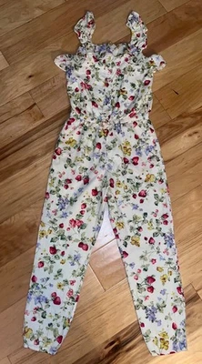 RALPH LAUREN ДЕВОЧЕК СЛОНОВОЙ КОСТИ КЛУБНИКА И ЦВЕТОЧНЫЙ КОМБИНЕЗОН РАЗМЕР 8 ОТЛИЧНОЕ СОСТОЯНИЕ LD8 - Изображение 1 из 4