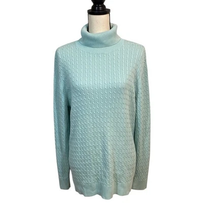 Lands’ End Aqua Long Sleeve Turtleneck Tunic Sweater Size XL Cable Knit Casual - Image 1 of 4