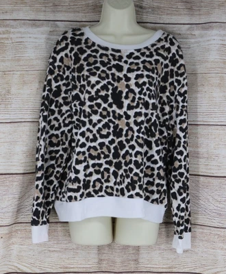Mujer Talla XL 15-17 Pullover Manga Larga Top Camisa Estampado Leopardo Negro Foto 1 de 4