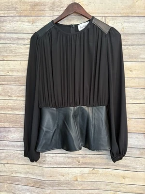 Joseph Ribkoff Black Peplum Blouse Faux Leather Accents Size 2 New No Tags - Image 1 of 4