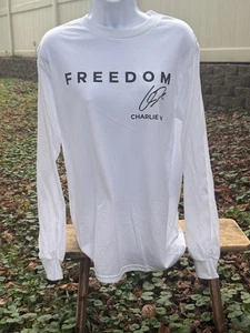 T-shirt unisex manica lunga Freedom Charlie Kirk bianca maglietta unisex - Foto 1 di 3