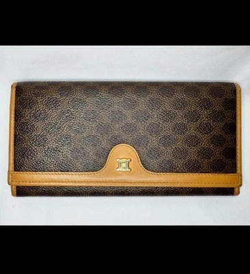 CELINE Cartera Larga Marrón Macadam PVC Auténtico con Cadena! Foto 1 de 4