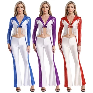 Costume cosplay donna cowboy danza top e pantaloni maniche lunghe abiti festa - Foto 1 di 45