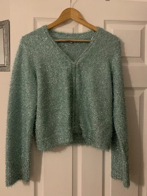Oliver Bonas Women's Silver/aqua Zip-Up Cardigan Size 12 - Image 1 of 4