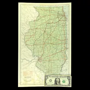 Vintage ILLINOIS Map Highway Auto Trails Wall Art Old Original RARE Antique - Picture 1 of 13