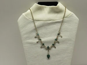 Peruvian Oval Turquoise Chrysocolla Gem with Chipped Stone Jewelry  Necklace - Picture 1 of 4