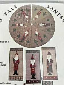 Quilt Applique 3 Tall Santas Christmas Pattern Tree Skirt Stocking Wall Hangings - Picture 1 of 5