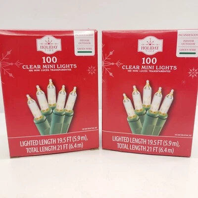 Holiday Time - 100 Clear Mini Christmas Lights Green Wire 19.5ft Long - Lot of 2 - Image 1 of 4
