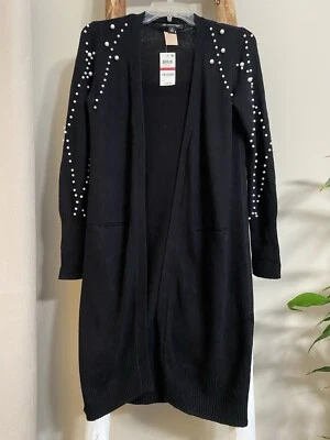 I.N.C International Concepts 女式黑色珍珠开衫毛衣 XS 码 — 第 1/4 张图片