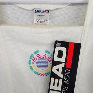 VTG 80s Head Medium Embroidered White Micro Mesh Bateau Neckline Tennis Top NWT - Picture 1 of 9