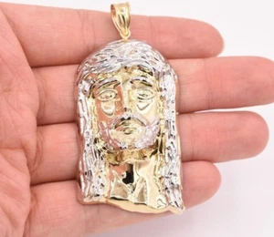 3" Huge Men's Diamond Cut Jesus Head Charm Pendant Real 10K Yellow White Gold - Picture 1 of 6