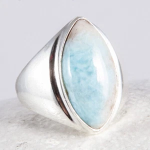 Silberring, Ring, 925 Sterlingsilber, massiv, Larimar, Marquise, Navette, Gr. 57 - Bild 1 von 4