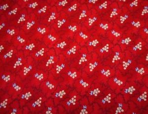 Civil War Reproduction Fabric 1 3/4 Yard Cream Blue Floral on Red Premium Cotton - Picture 1 of 2