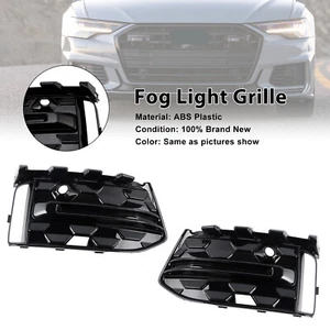 2PCS Front Bumper Fog Light Grille Trim Fit Audi A6L C8PA 2023+ Black S11 - Picture 1 of 12