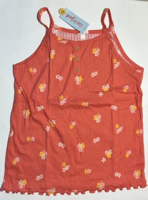 Cat & Jack Ribbed Knit Coral Floral Tank -Girl's Size L (10/12) Plus NEW - Image 1 of 2