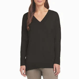 Matty M Women's V Neck Knit Sweater Tunic Length Size M Black - Picture 1 of 2