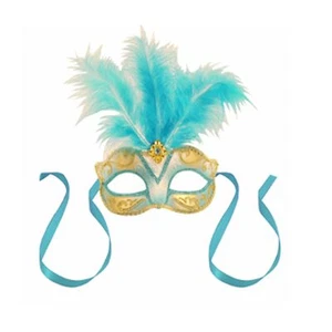 Blue Centre Feather Mask Venetian New Years Eve Masquerade Ball Face Party Mask - Picture 1 of 1