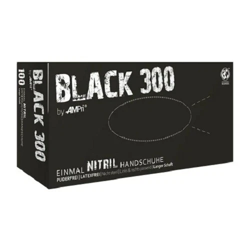 AMPRI Nitrilhandschuhe mit Überlänge, schwarz, puderfrei, Black 300 Nitril 100Stk