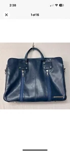 Matt & Nat Messenger Bag Unisex Navy Blue Vegan Leather Lesson Laptop Bag - Picture 1 of 15