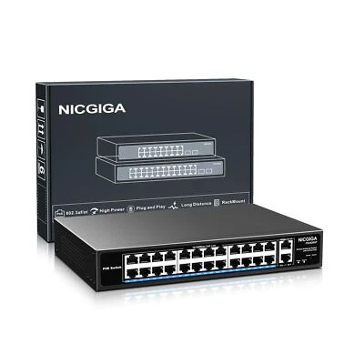 24 Port PoE Switch Unmanaged, 24 Port PoE+@400W, 2 Gigabit Uplink Ports, NICG... - Image 1 of 4