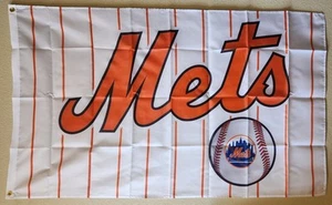 New York Mets Pinstripe MLB Baseball Flag 3x5 Ft W/ Grommets  - Picture 1 of 3