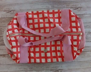 New Bando Orange Cream Check Pink Workout Duffle Bag Beach Weekender  - Picture 1 of 10