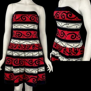 VTG A.J Bari Strapless Midi Dress Women Sz 8 100% Silk Abstract Print Party Prom - Picture 1 of 13