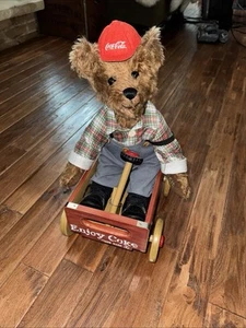 VTG Coca Cola Cubby Bear in Soda Crate Racer Wagon Franklin Heirloom Dolls - Picture 1 of 6