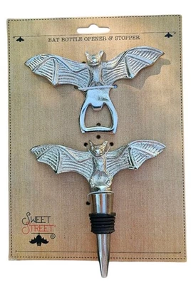 Sweet Street - NUEVO Tapón de vino de murciélago plateado envejecido y abrebotellas hecho en la India Foto 1 de 4