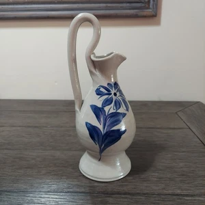 WPF Williamsburg Pottery Factory Creamer Pitcher Bud Blue Flower Vase 9” - Picture 1 of 11