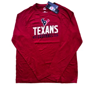 NEW Men’s Houston Texans Majestic NFL Long Sleeve Shirt Medium Red Tee - Picture 1 of 4