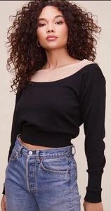 ASTR The Label Black Knit Sweater Black Nude Mesh Wool Blend Size Small - Picture 1 of 8