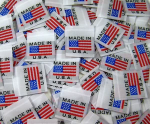 100 PCS WOVEN GARMENT SEWING ORIGIN LABELS - AMERICAN FLAG MADE IN U.S.A. - Picture 1 of 1