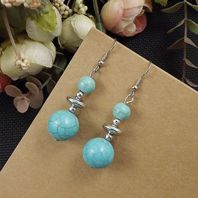 Bonitos, lindos y divertidos de usar pendientes colgantes de plata tibetana turquesa Foto 1 de 2