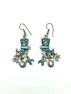 Pendientes colgantes de bota de vaquero Edgar Berebi firmados de colección - azul esmalte tono plata - Imagen 1 de 6
