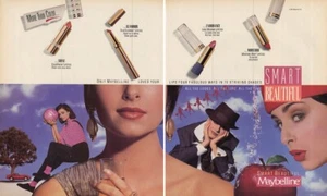 Maybelline 1989 lápiz labial de maquillaje vintage 2 páginas anuncio de revista - Imagen 1 de 1