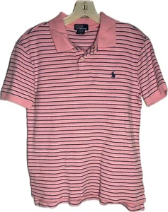 Polo Ralph Lauren Boys M 10/12 Pink Striped Shirt Classic Casual Preppy 90s VNTG - Picture 1 of 13