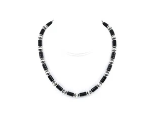 Collar de ónix negro con perlas navajo de plata de ley, de inspiración nativa americana - Imagen 1 de 5