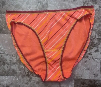 BRAGAS DE BIKINI VICTORIA'S SECRET XL CORAL GRANATE RAYAS 100% ALGODÓN VINTAGE RARAS Foto 1 de 4