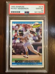 1992 Donruss โ Rickey Henderson โ RECORD BREAKER โ ๐ MINT PSA 10 โ pop 38 - Picture 1 of 3