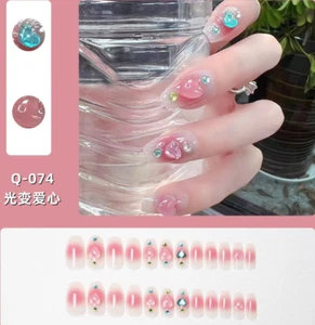 24 Pcs False Press On Nails Coffin Gradient Candy Color Hearts Blush Fake Nails - Picture 1 of 5