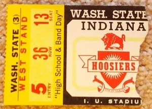 INDIANA UNIVERSITY HOOSIERS 1965 FOOTBALL TICKET STUB v WASHINGTON STATE - RARO! - Foto 1 di 1